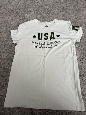 Under Armour beige  Short Sleeve Tee with olive Green USA Script